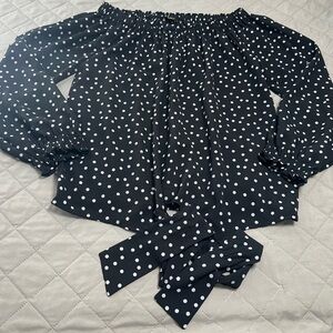 Lee Black Polka Dot Off-Shoulder Long Sleeve Top